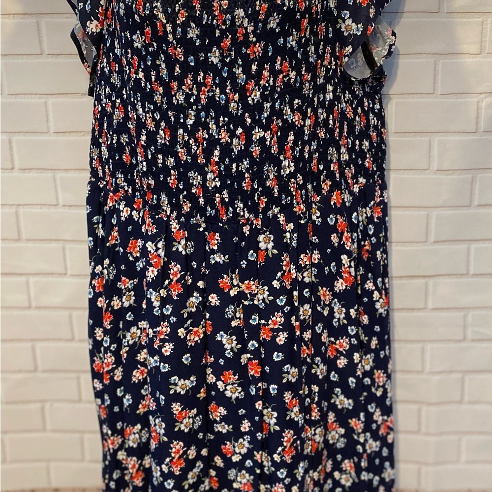 Torrid 2X Navy Floral Mini Challis skater dress with pockets.